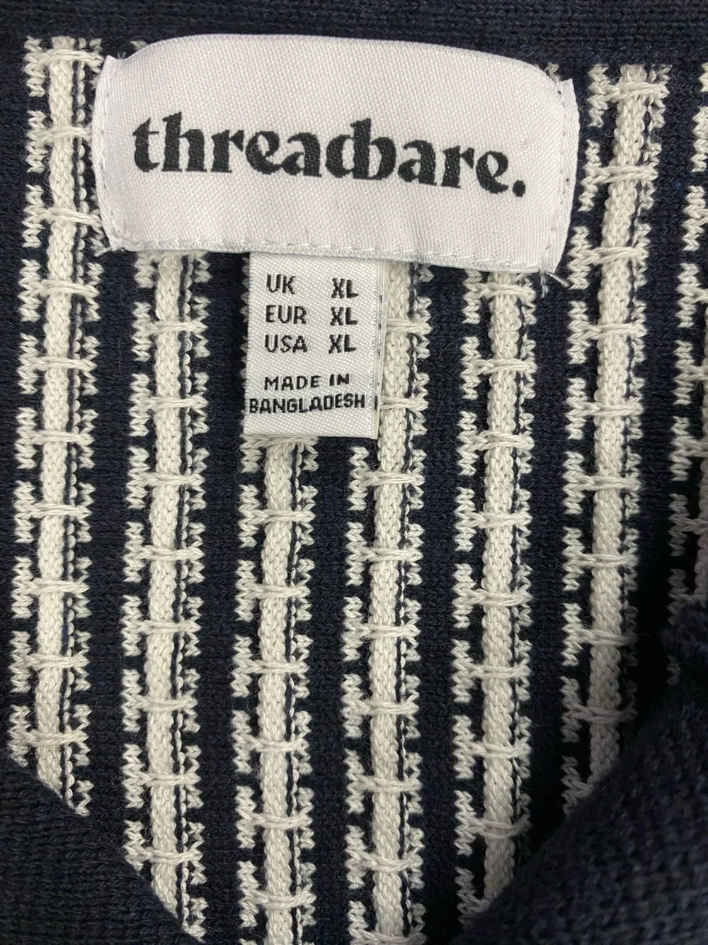 Threadbare Men’s XL Navy & White Textured Knit Button Front Polo Sweater Shirt